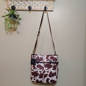 NWT House of Harlow Brown and White Cow Print Shoulder Bag Animal Print Purse